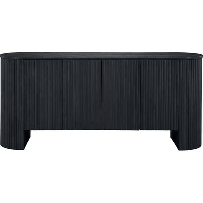 Meridian Furniture 385Black Belinda Collection Mid-Century Modern Sideboard/Buffet with Rich Black Finish, Oak Veneer, Mix of Solid Wood and MDF, Fluted, 72" W x 18" D x 33" H, Black