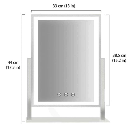 HIEEY Lighted Makeup Mirror, Hollywood Vanity Mirror with Lights, Three Color Lighting Modes, and 5X Magnification Mirror, Smart Touch Control, 360°Rotation (17.3in,White,Gift Box)