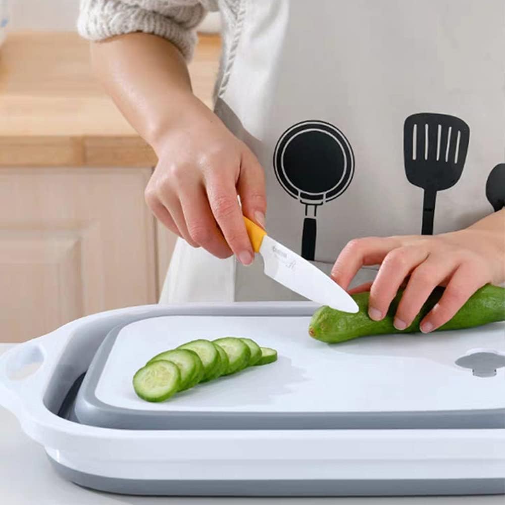 Folding Cutting Board with Draining Plug, Multi-Function Collapsible Basket for Washing Fruits and Vegetables