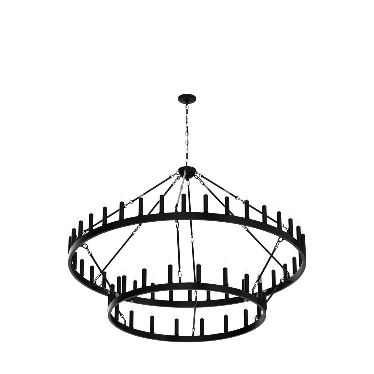 Yikrfiae 2 Tier Black Large Wagon Wheel Chandelier, 54-Lights 60 Inch Farmhouse Pendant Light Fixture, Round Rustic Hanging Lighting for Dining Room Kitchen Island Foyer Entryway