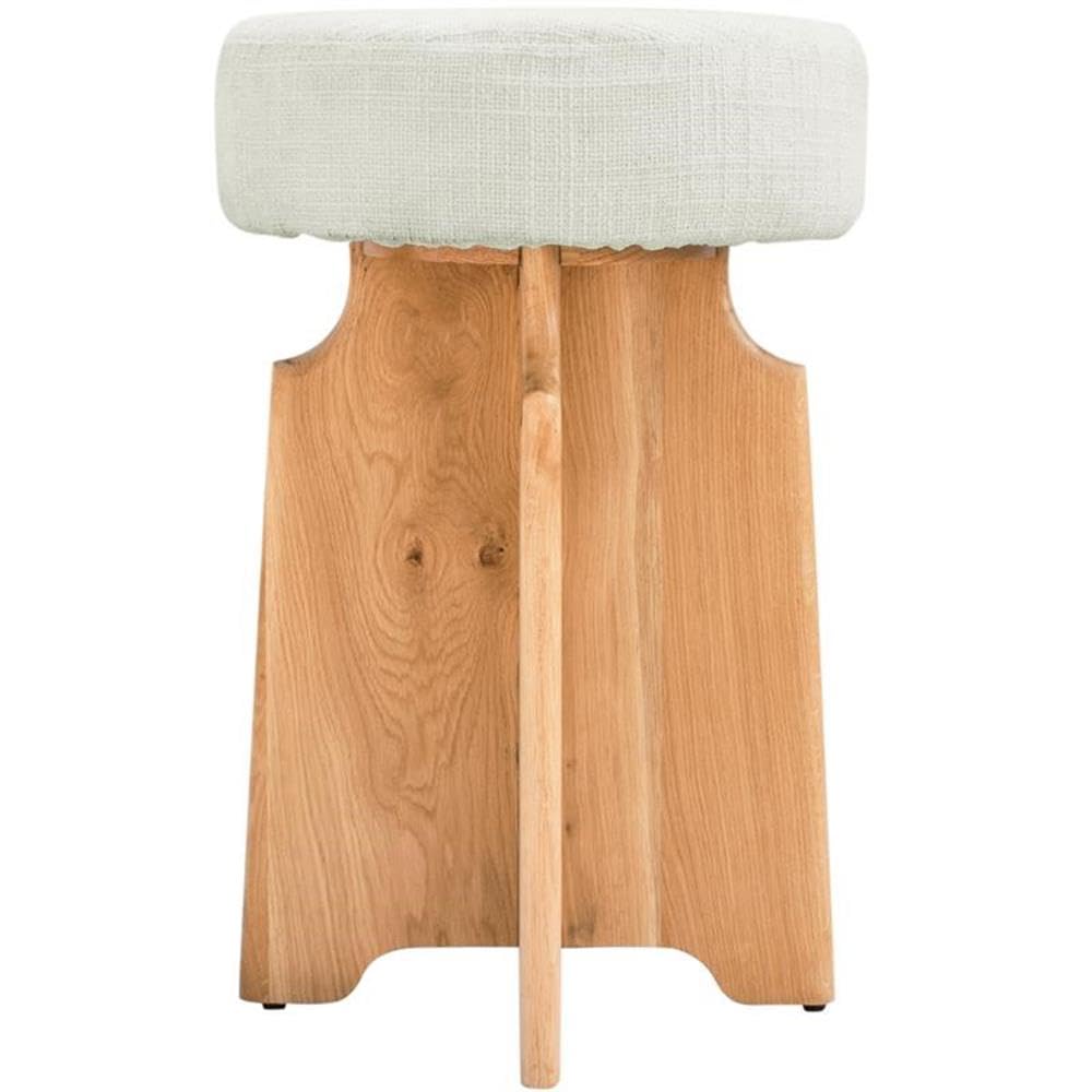 Meridian Furniture 837Cream-C Jasper Collection Mid Century Modern Boucle Fabric Upholstered Counter Stool with Solid White Oak Wood Finish, Cream, 16" W x 16" D x 26" H