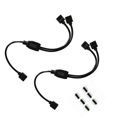 RGBZONE 2 Pack Black 4 Pins LED Splitter Cable Strip Connector 2 Way Splitter Y Splitter for 1 to 2 RGB 5050 3528 LED Light Strips with 6 x Male 4 Pin Plugs (11.8")