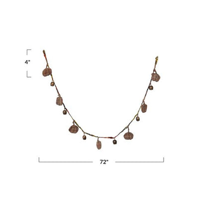 Creative Co-Op Decorative Hand-Woven Mélange Fabric Pumpkin and Metal Bell Garland, Multicolor and Antique Gold Finish