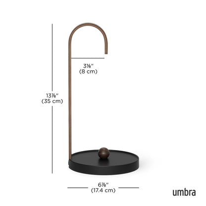 Umbra Bellwood Paper Towel Holder for Kitchen Countertop, with Real Wood Stand and Weighted Metal Base, Black/Walnut