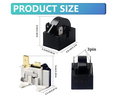 QP2-4R7 Compressor Starter PTC 4.7 ohm 3Pin Refrigerator Start Relay with Overload Protector for Mini Fridges, Coolers