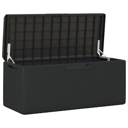 GKHPYURE Garden Storage Box with Cushion, 92.5 Gal Anthracite PP Outdoor Patio Storage Chest with Rattan Look, Gas-Lift Design, Lockable for Cushions Pillows Blankets Toys
