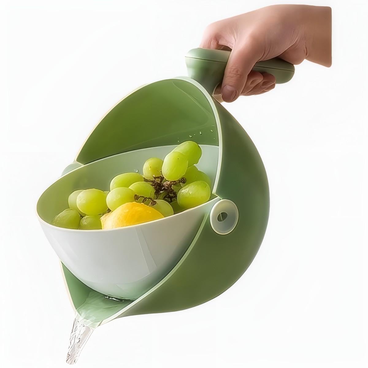 Elite Aiwei 2-1 Kitchen Colander Rotating Washing Basket with Handle - Pasta Strainer - Fruit Washing Bowl with Strainer - Fruit Rinser Container (Avocado Green)