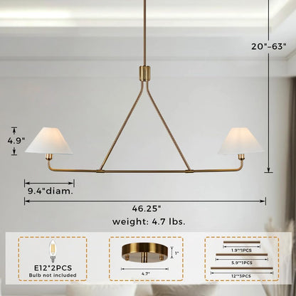 46 Inch Minimalist 2-Light Linear Pendant Light, Modern Black Fixture with Linen Shades, Industrial-Style Hanging Ceiling Light for Dining Room, Living Room, Bedroom & Kitchen Island