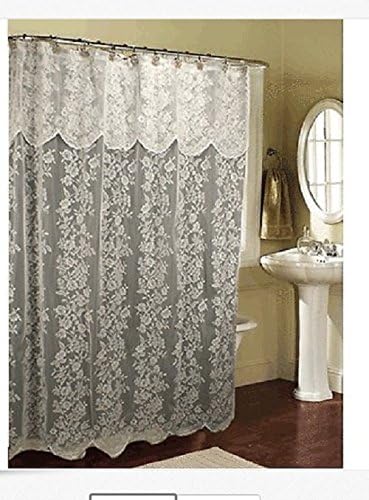Romance Lace Fabric Shower Curtain with Attached Valance 70 X 72 Long