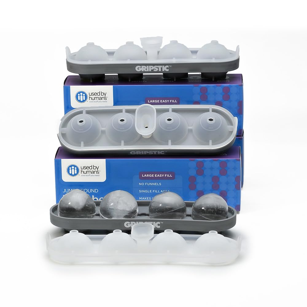 Jumbo Round Ice Cube Tray Set of 3 – 2” Large Sphere Ice Molds, Platinum Silicone, Easy-Fill Design, Dishwasher Safe, Makes 12 Big Ice Balls