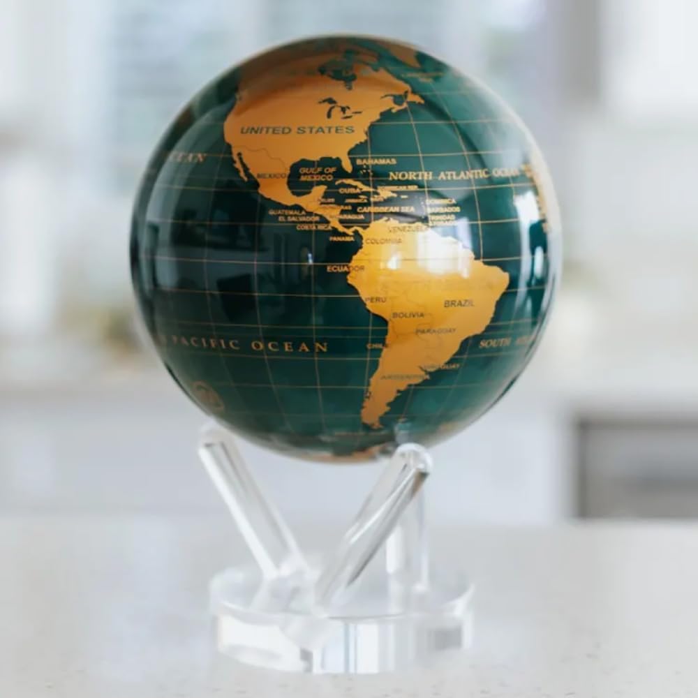 MOVA Globe - Emerald Green and Gold Signature (6") | Solar-Powered Motion | No Batteries | Gift for Desk, Home, or Office | Modern Map Accent for Home or Office