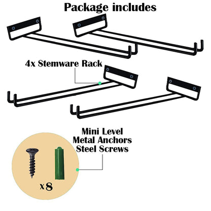 AMUFYSHH 4 Packs 12 Inch Wine Glass Racks Cup Wall Mounted Stemware Hanging Wine Glasses Holder Under Cabinet Wire Wine Decor Racks