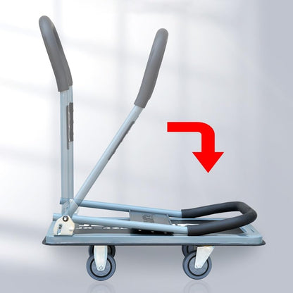 Foldable Platform Trolley Cart - Heavy-Duty Steel 4-Wheel Warehouse Hand Truck for Easy Moving & Express Delivery - Compact Garage Storage Solution