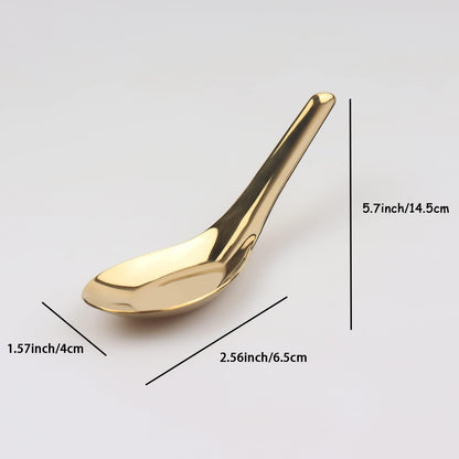 Stainless Steel Chinese Soup Spoons, Set of 6 Asian Soup Spoons for Ramen, Pho, Wonton, Dumpling (Gold)