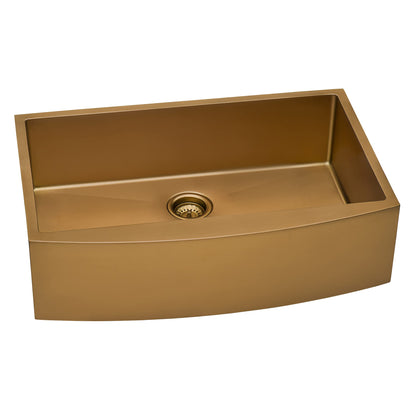 Ruvati Copper Tone 33-inch Apron-Front Farmhouse Kitchen Sink - Matte Bronze Stainless Steel Single Bowl - RVH9733CP