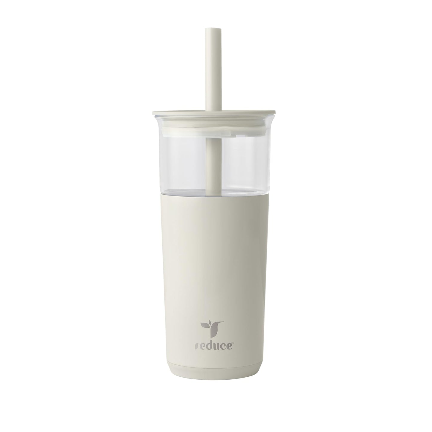REDUCE Aspen 20 oz Vacuum Insulated Glass Tumbler with Lid & Extra Wide Straw - Keeps Drinks Cold for 12 Hrs - Ideal for Iced Coffee, Smoothies & Boba - Dishwasher Safe, Soft Base - Unbleached