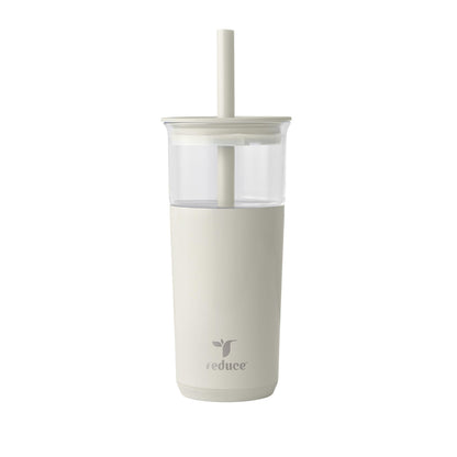REDUCE Aspen 20 oz Vacuum Insulated Glass Tumbler with Lid & Extra Wide Straw - Keeps Drinks Cold for 12 Hrs - Ideal for Iced Coffee, Smoothies & Boba - Dishwasher Safe, Soft Base - Unbleached