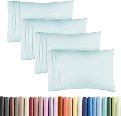 King Standard Pillow Cases | Soft Hotel Quality Covers - Comfy & Machine Washable - Ice Blue - Set of 4