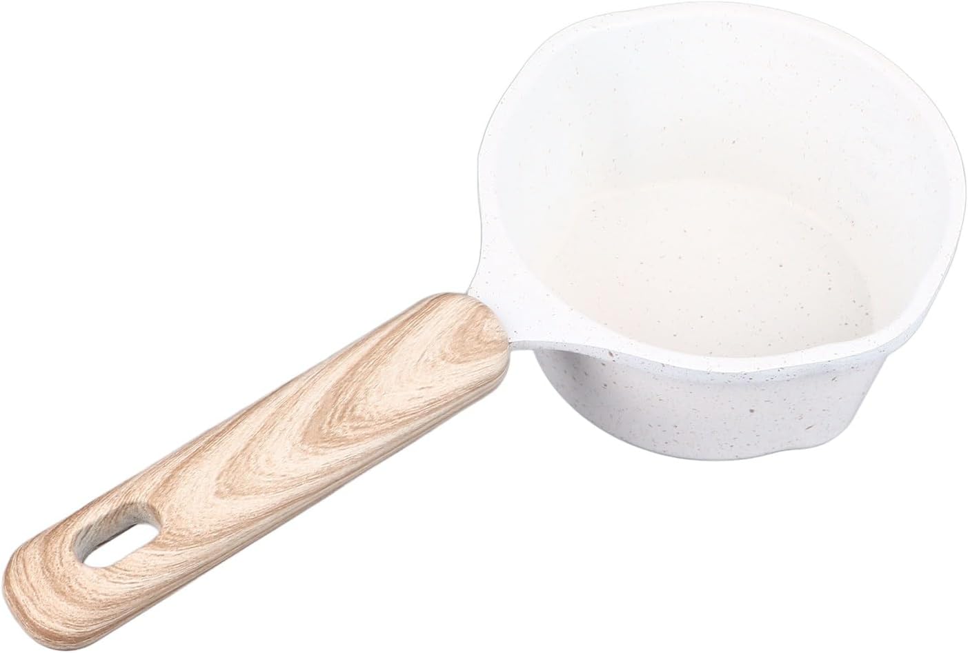 Kitchen Aluminum Nonstick Sauce Frying Pan with Wooden Handle and Pour Spouts for Heating, Boiling, Frying (White)