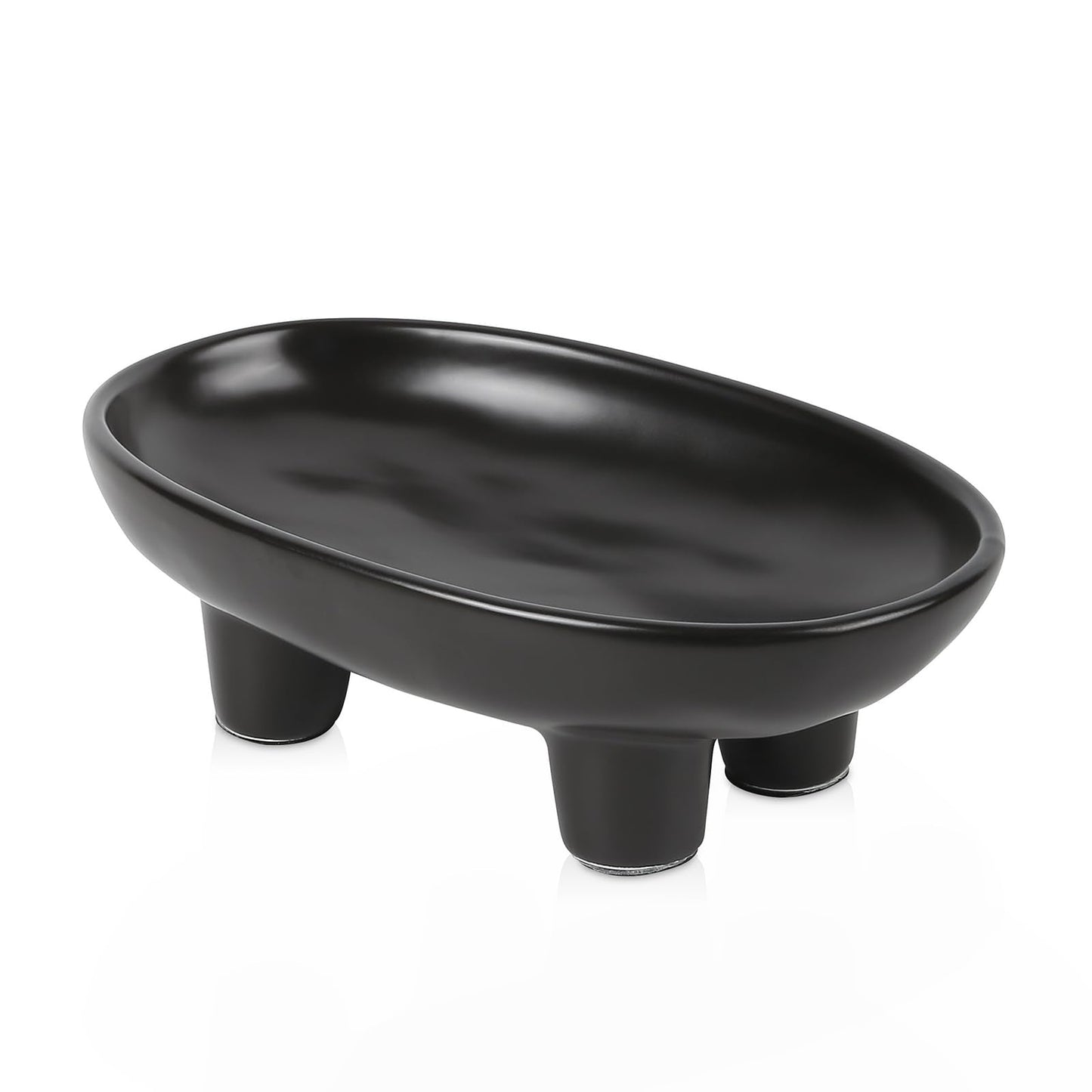 Sureasy 10 Inch Ceramic Fruit Bowl for Kitchen Counter, Decorative Bowl for Home Décor, Modern Pedestal Bowl with 4-Legs, Oval Footed Bowls, Fruit and Vegetable Holder Countertop, Black