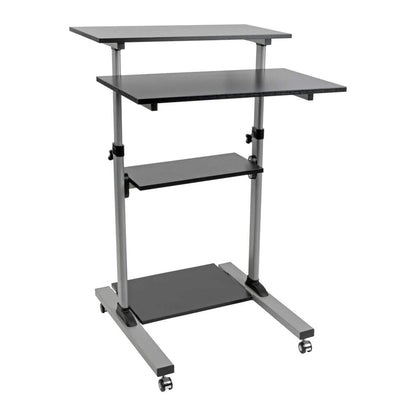 TRIPP LITE Mobile Sit Stand Desk, Height Adjustable Small Rolling Laptop Cart Workstation Workspace, 4 Shelf Storage, Home Office & School, 5-Year Warranty (WWSSRC)