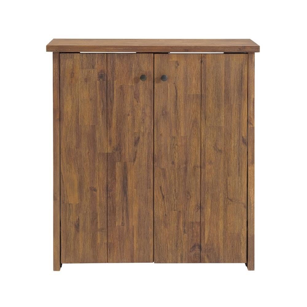 Bethel Acacia Wood Shoe Cubbie Cabinet, 31 in. W Entryway Storage Organizer with 3 Adjustable Metal Wire Shelves, Two Door Design with Open Back X Pattern, Ideal for Mudroom, Kitchen, Hallway