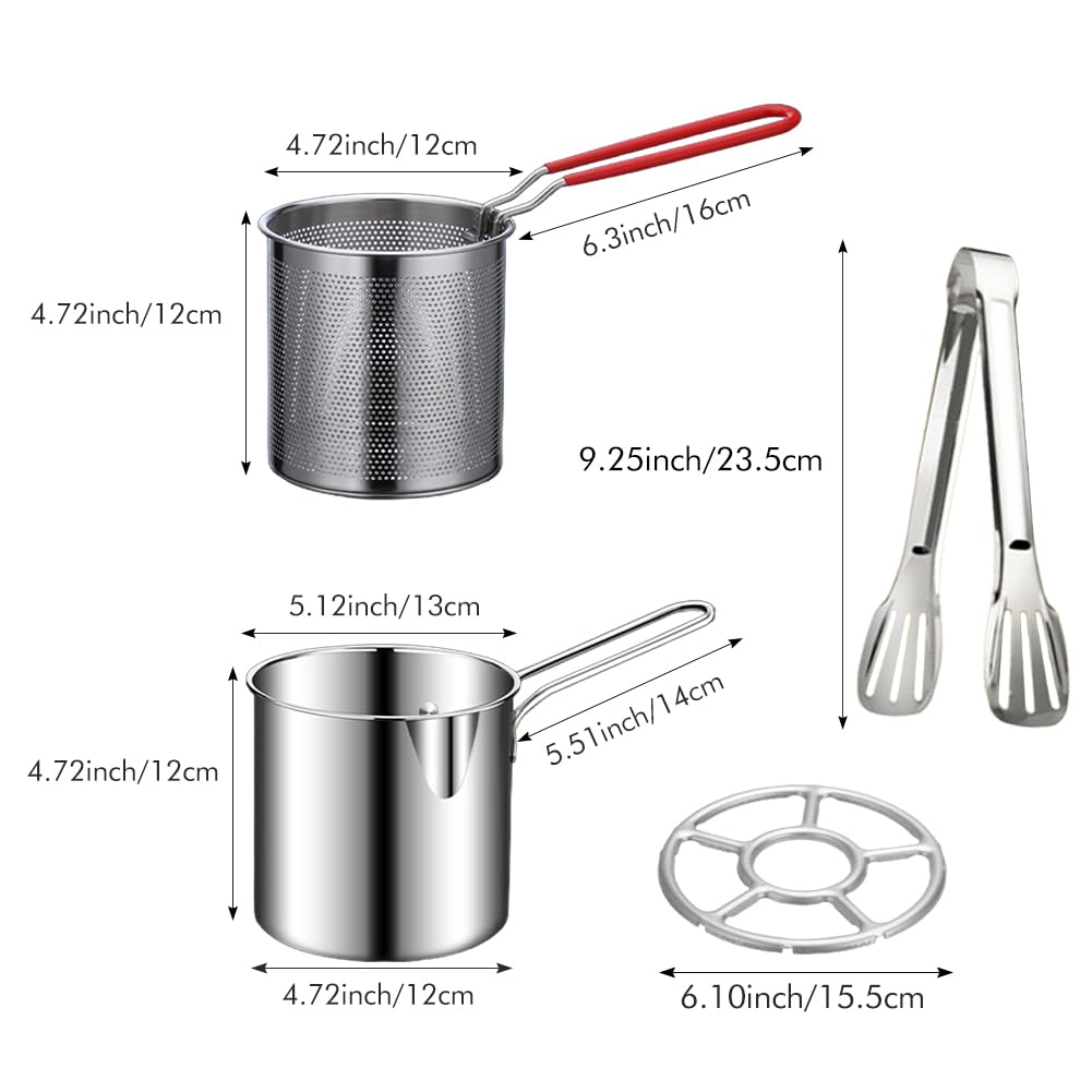 304 Stainless Steel Deep Fryer Pot with Basket, Stove Top Deep Fryer with Easy Grip Handle, Large Capacity Multifunctional Oil Strainer Pot For Frying Fish Shrimp Fries Chicken(Silver)
