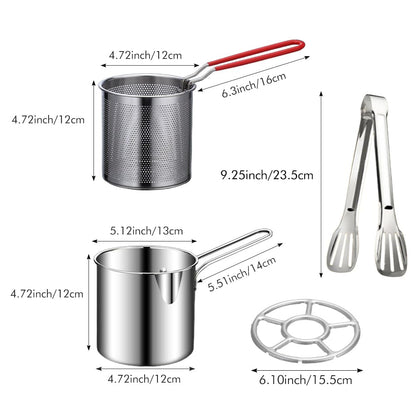 304 Stainless Steel Deep Fryer Pot with Basket, Stove Top Deep Fryer with Easy Grip Handle, Large Capacity Multifunctional Oil Strainer Pot For Frying Fish Shrimp Fries Chicken(Silver)