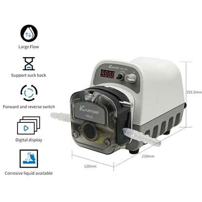 Kamoer DIP1500 Peristaltic Pump 24V 1500ml/min High Flow Intelligent Variable Speed 0.1-400rpm Liquid Dosing Pump 3 Rotors LED Screen RS485 7.9mm x 11.1mm (IDxOD)