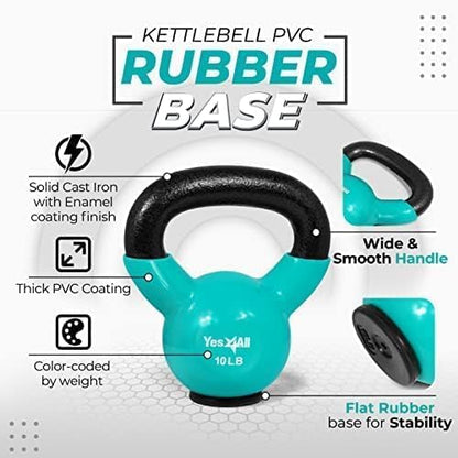 Yes4All Kettlebells Rubber Base, Kettlebell Set for Women, Strength Training Kettlebells Weights (10-65 lbs)
