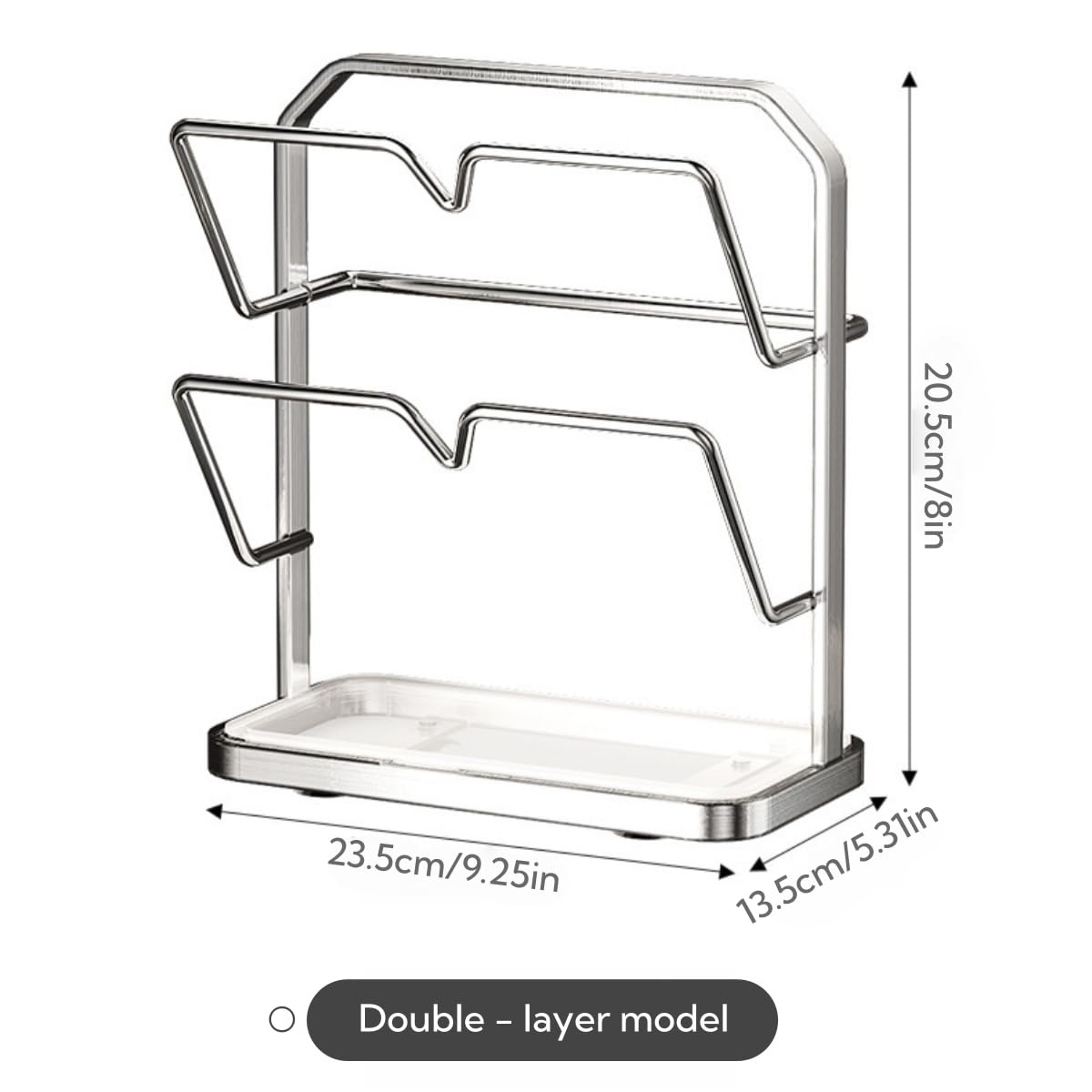 Lightinner Stainless Steel Pot Lid Rack, Kitchen Pot Lid Storage Organizer, Multi Functional Countertop Spoon Holder While Cooking, Silver, Double-Layer Model