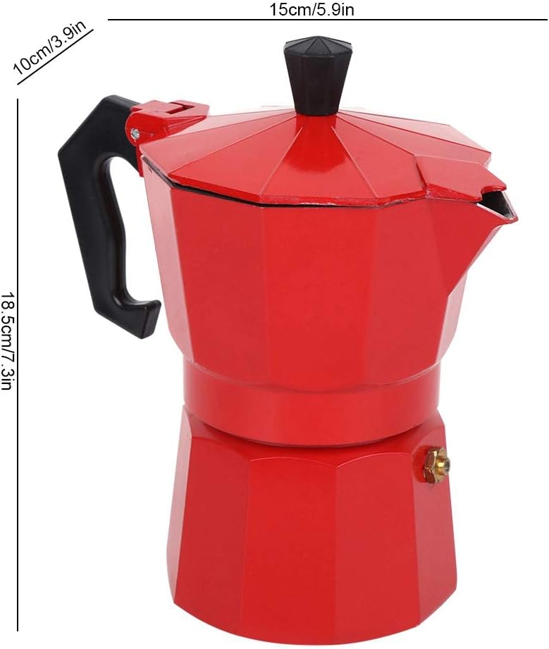 Classic Stovetop Espresso Maker, 6-Cup Capacity Aluminum Coffee Machine Moka Pot for Home or Office Use (Red)