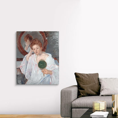 CANVAS ON DEMAND Denise At Her Dressing Table Canvas Wall Art Print by Mary Cassatt, Classic, Figurative, Impressionism, Home Decor, Woman, Figurative Artwork,36" x45in