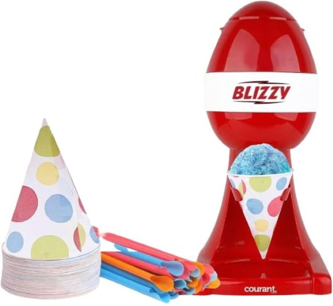 Courant Snow Cone shaved ice machine, Countertop Slushie Machine, Perfect for Desserts,Birthday Parties, with cones – Red