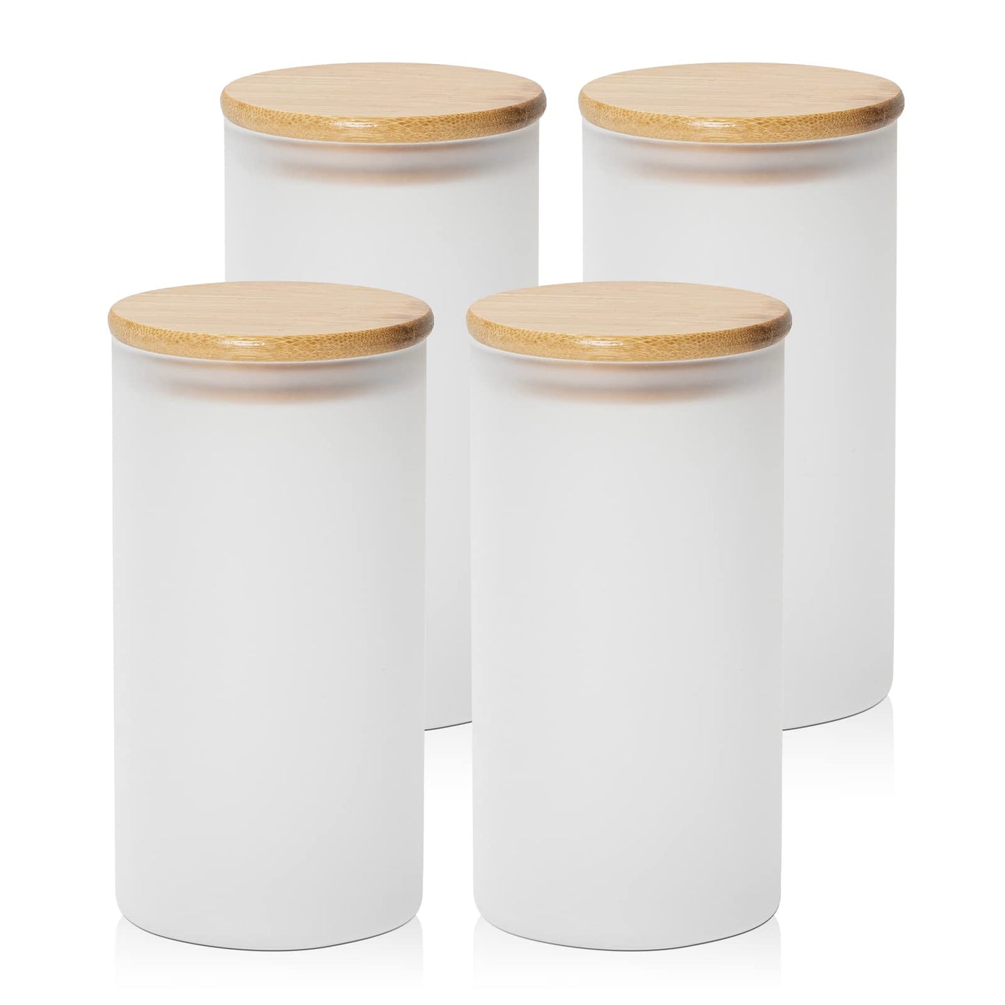 PYD Life Sublimation Storage Jars Glass Blanks Tumbler Food Canisters Frosted 25 OZ with Bamboo Lids Kitchen Containers Sets for Candy,Coffee Tea Sugar,Nuts,for Cricut Mug Tumbler Press 4 Pack