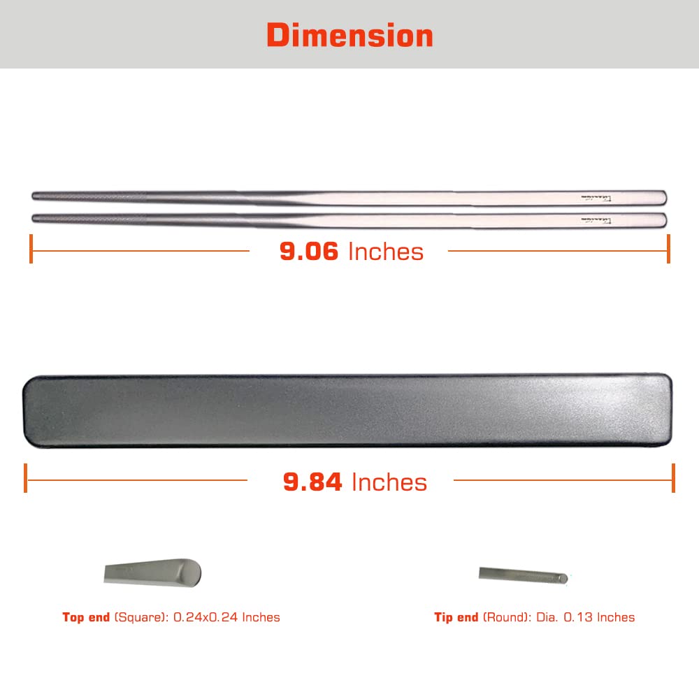 Titanium Chopsticks with Case, XBD Gears 2 Pairs of 9 Inches Square Chopstick Set Dishwasher Safe Reusable for Home & Travel (2-Pair Chopsticks)
