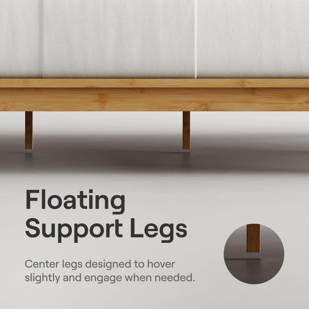 Nectar Bamboo Platform Bed Frame - Full - Natural - Floating Center Support Legs - 12” Height - Easy Tool Free Set Up - Contemporary and Durable - Sturdy Wooden Support Slats - Holds Up to 800 Pounds