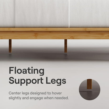 Nectar Bamboo Platform Bed Frame - Full - Natural - Floating Center Support Legs - 12” Height - Easy Tool Free Set Up - Contemporary and Durable - Sturdy Wooden Support Slats - Holds Up to 800 Pounds