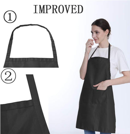 16PCS 2 Pockets(16, Total of Black Bib Aprons Bulk for Women Men-Adult Waitress Chef Cooking Kitchen Aprons with Black)