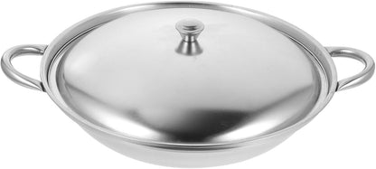 PRETYZOOM Stainless Steel Wok with Lid, Nonstick Everyday Pan with Dual Handle, 9 Inches Shabu Shabu Pot