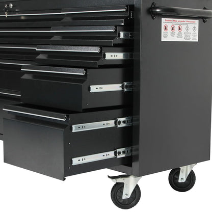 2 Pack - 72" Stainless Steel Rolling Tool Chest with 15 Drawers, Lockable Storage Cabinet, Black Mobile Workbench, Assembled Black Large Tool Box with Wheels for Garage Workshop (2 × HTC7215PC-1)