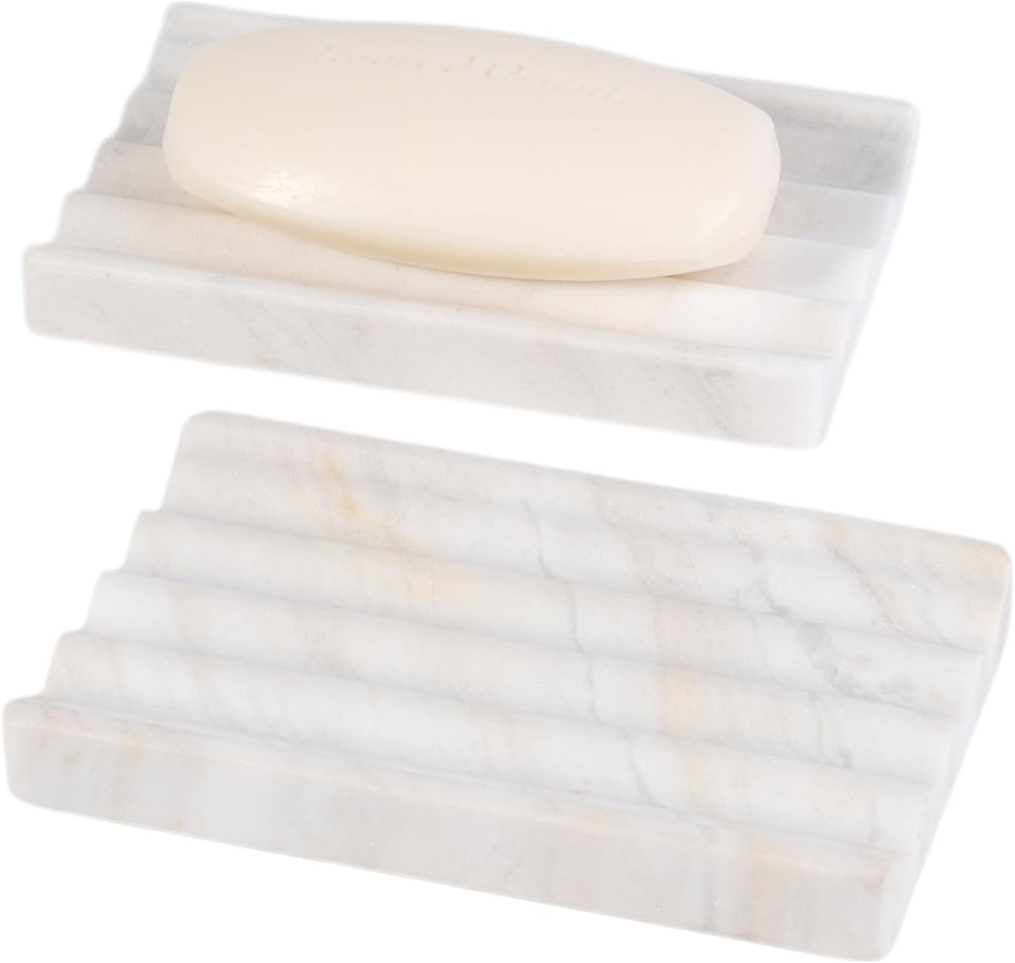 2 Countertop, Pcs Soap Holder for Bathroom, Marble Soap Dish for Kitchen Soap Tray Draining with Creative Wavy Design