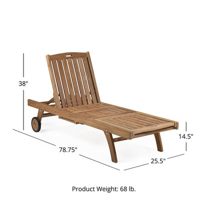 TITAN GREAT OUTDOORS Ash & Ember Grade A Teak Reclining Sun Lounger, Four Adjustable Backrest Position, Fold-Up Knee Positions, Pull-Out Tray, Weather-Resistant Outdoor Chaise Lounger with Wheels