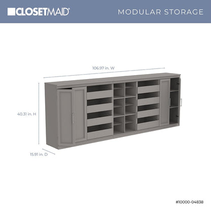 ClosetMaid Modular Storage 106.97-inch W 8-Drawer 18-Shelf Entertainment System with Doors, Smoky Taupe