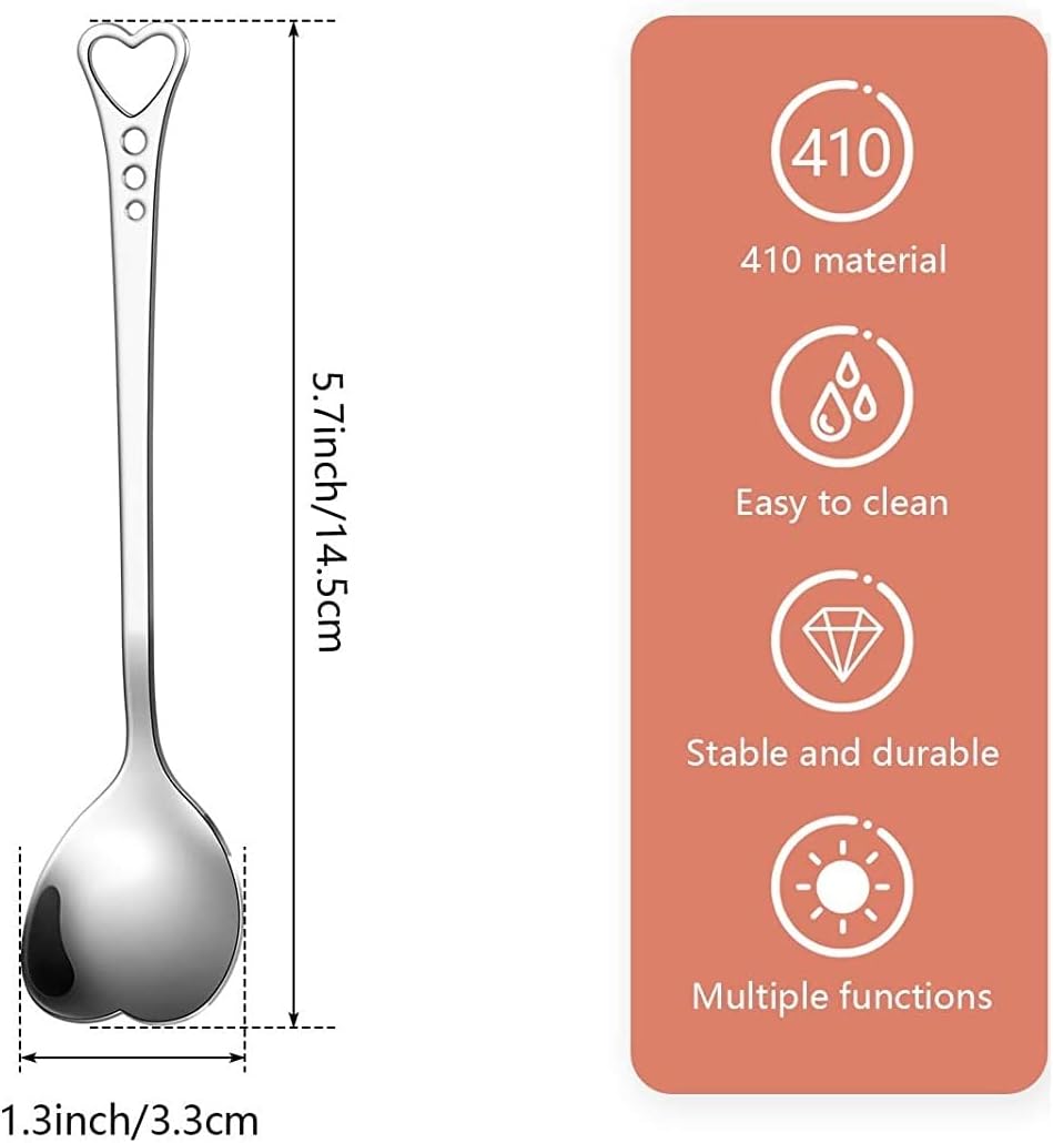 20 Pieces Heart Shaped Stainless Steel Dessert Spoons, 5.7 Inch Coffee Teaspoons for Home, Restaurant