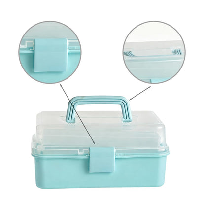 WINDAWNKE 3 Layers Blue Craft Art Box, Plastic Portable Tackle Box, Sewing Organizer for Crafts, Sewing Supplies, Jewelry and Tools