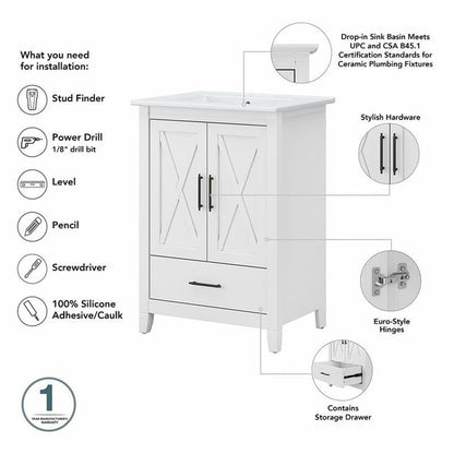 Bush Home Key West 48W Double Vanity Set with Sinks and Medicine Cabinets in White Ash