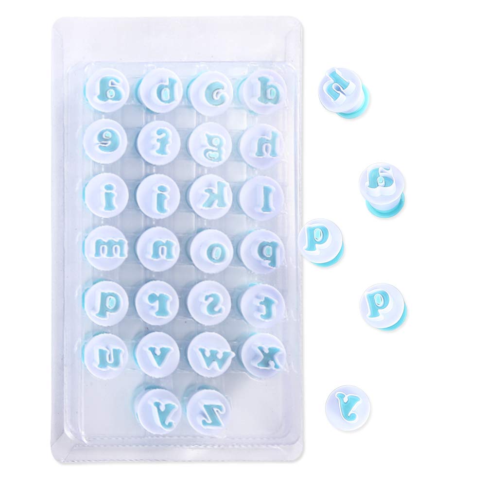 Nuoda Alphabet Letters Molds, 26pcs Plunger Cutters, Fondant Cake Biscuit Mold,Cake Decorating Tools, Cookie Stamp Impress,Embosser Cutter, DIY Sugar Craft Cookies Plunger-Plastic (Lowercase Letters)