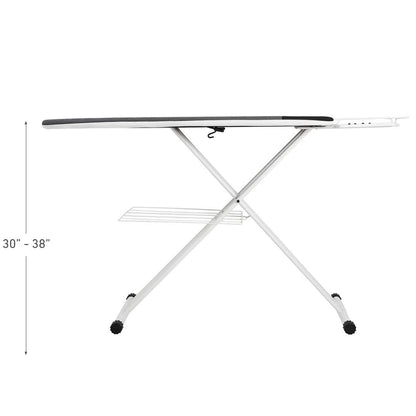 Reliable 220IB Home Ironing Board, Made in Italy Portable Ironing Board with Vera Foam Memory Foam Cover, Conex Heat Resistant Zone, 7 Step Height Adjustment, Strong Iron Rest and Laundry Rack