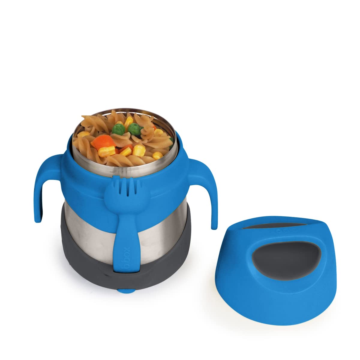 b.box Insulated Food Jar with Spork for Toddlers | Easy Open Container | Stainless Steel, 5hrs+ of Perfect Temperatures | Dishwasher Safe, BPA Free (Blue Slate, 11 oz)